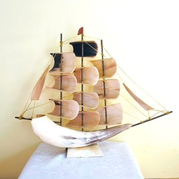 Vtg Handmade Clipper Ship Sailboat Boat Horn Coat of Arms Crest Sailing - Picture 10 of 14